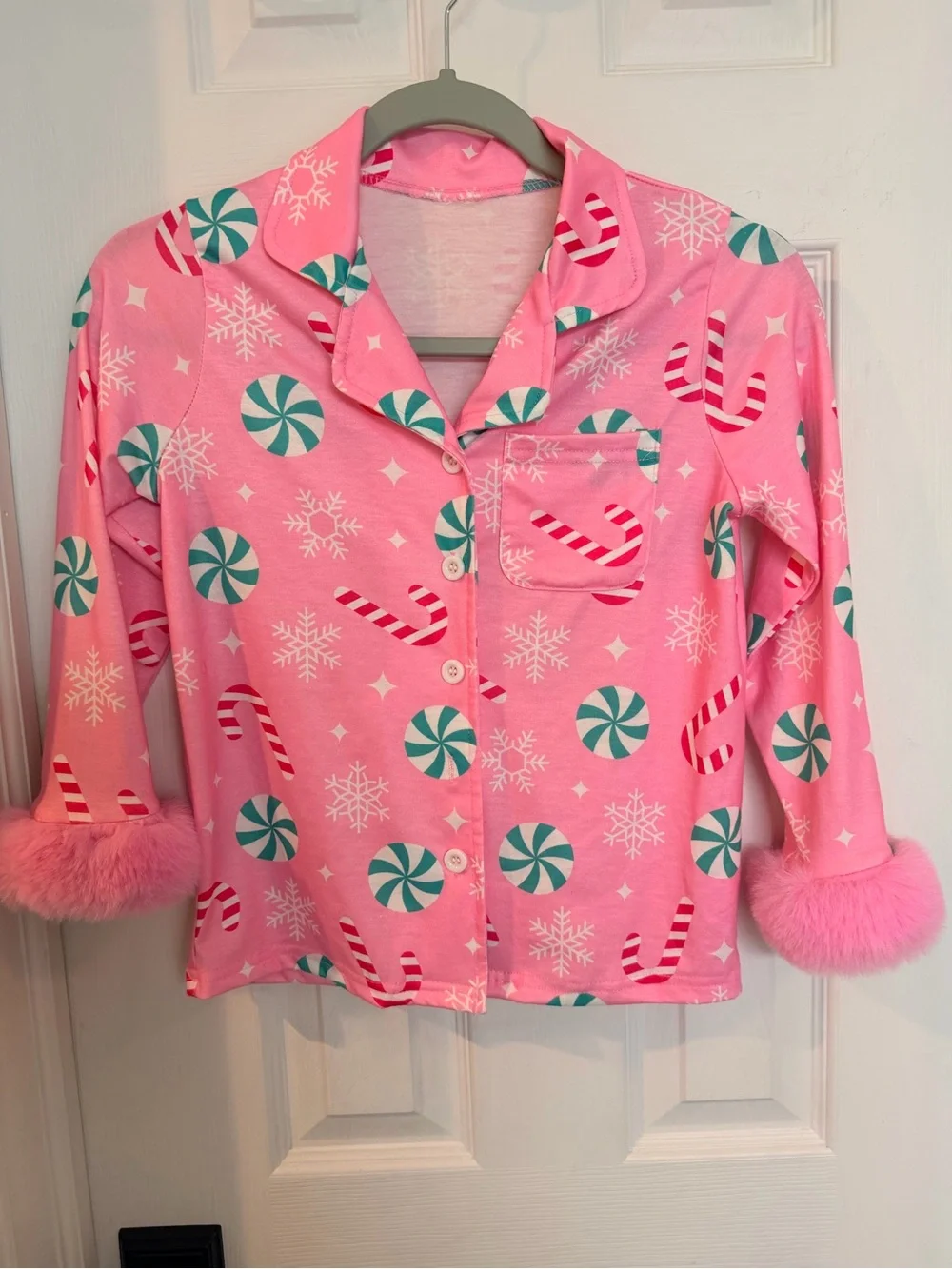 🎀🎄 Mia Belle Girls Peppermint Candy Dream Furry Pajama Set in girls size 8Y.